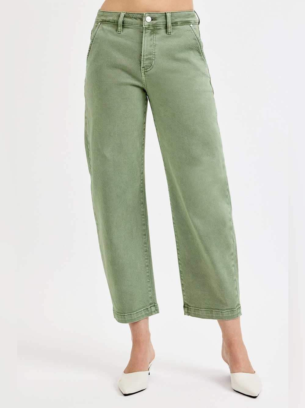 RISEN Full Size Tummy Control High Rise Crop Barrel Jeans Plus Size